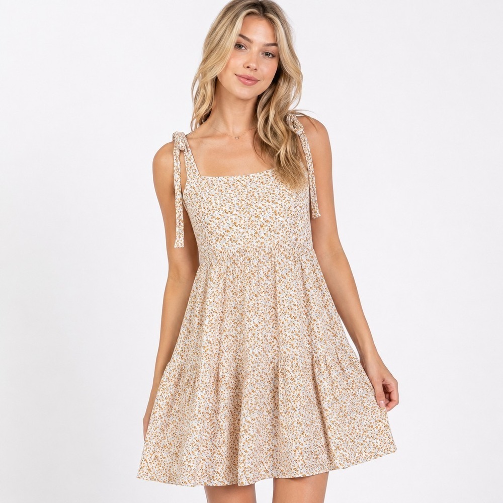 ALTAR'D STATE Size Small Ditsy Floral Crinkled Fabric Tiered Cottage Mini Dress